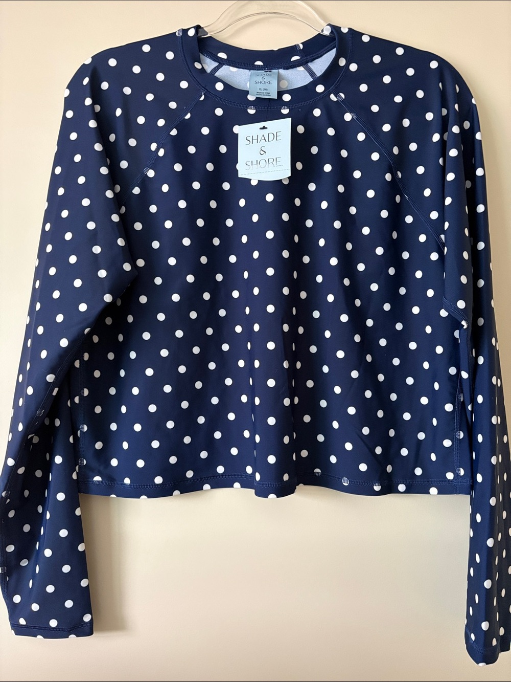 Shade & Shore Navy Polka Dot Long-Sleeve Swim or Cover Up with UV Protection
